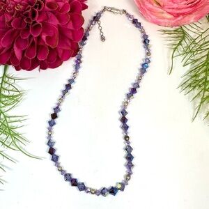 VINTAGE⚜️STERLING SILVER Lavender Crystal Beaded Necklace